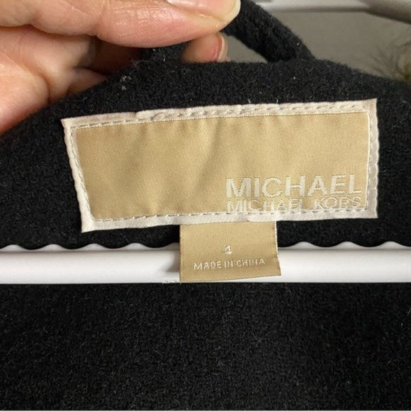 Michael Kors Women's Black Wool Faux Fur Hooded Jacket - Picture 5 of 9